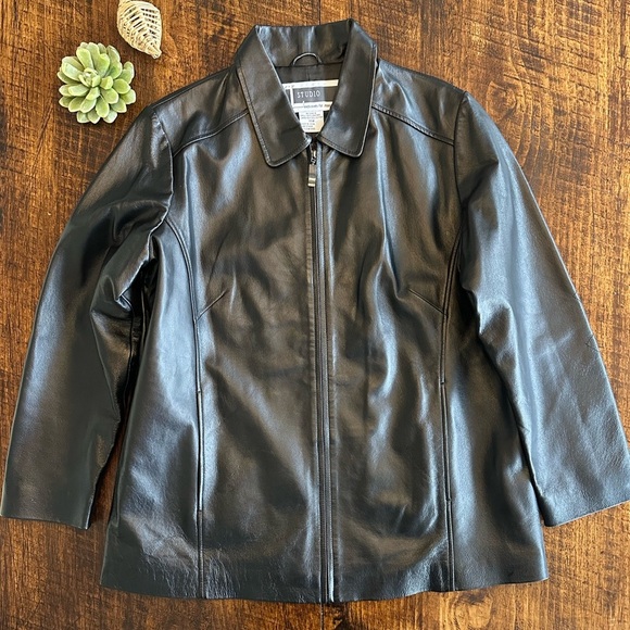 JL Studio for Jessica London | Black Genuine Leather Jacket - Picture 1 of 7